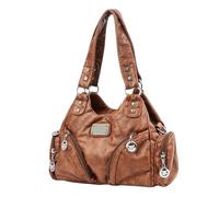 sodeber Sac à bandoulière en cuir synthétique pour femme, sac à main rétro tendance avec poignée supérieure pour moto, Marron Bn, Medium