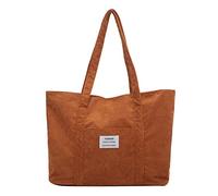 sodeber Sac à bandoulière rétro en velours côtelé doux, couleur unie, sac à main décontracté, sac à main vintage, grande capacité, fourre-tout tendance, shopping, Marron Bn, Medium