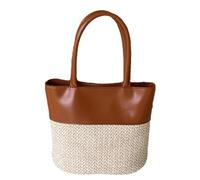 sodeber Sac à bandoulière unique en paille PU Patchwork Vacances Plage Seau Sac à main pour femmes avant-gardistes, Marron Bn, Medium