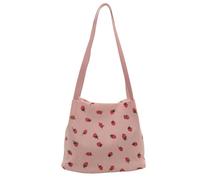 sodeber Sac à bandoulière unique en velours côtelé avec grand espace confortable pour un usage quotidien Motif fraise, Rose Pk, Medium
