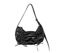 sodeber Sac à main coréen en cuir PU plissé sous les aisselles pour femmes couleur unie avec joli nœud d'épaule, Noir BK., Medium