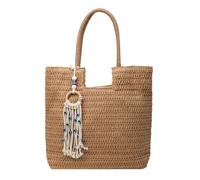 sodeber Sac de plage fait à la main pour femme, sac à main tendance en paille, grande capacité, sac à main de vacances, tissage au bord de la mer, Kaki Kh, Medium