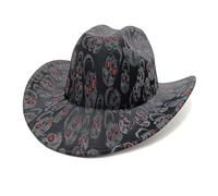 sodeber Style occidental unique Fedoras Chapeau Fedoras Haut à bords larges avec motif tête de mort pour femmes et hommes Cosplay Party