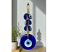 SODEF Décoration Murale Macramé avec Multiples Perles de Verre Œil Turc - Ornement Fait Main pour Maison & Porte, Couleurs Vives, 28 x 4 cm - Multicolore, 28x4 cm