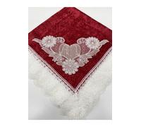 SODEF Housse de Coussin en Velours Rouge, Guipure Française, Dentelle et Perles, Luxe pour Cadeau de Mariage 90x90cm - Rouge, Taille Unique