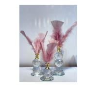 SODEF Lot de 3 Bibelots Décoratifs Boules Cristal Rose Plumes Polyester Argenté - Rose