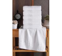 SODEF Lot de 6 Serviettes Jacquard Eros 50x90 cm, 100% Coton, Douces et Absorbantes, Design Exclusif, Idéales pour Mains et Visage - Blanc