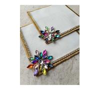 SODEF Serviettes de présentation café avec Pierres dorées, Lot de 2, Lin carré, élégantes et luxueuses pour Vos Tables de fête - Doré, Taille Unique