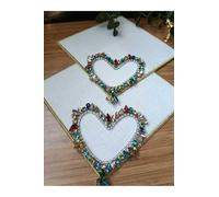 SODEF Serviettes de présentation Cocktail cœur en Lin avec Pierres décoratives, Lot de 2, Blanc, 15 x 14 cm, Élégantes pour Table Festive - Blanc, Taille Unique