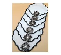 SODEF Serviettes de Présentation Cocktail Noir Motifs Pierres 6 Pièces Lin Asymétrique 15x14cm Décoration de Table Élégante - Noir, Taille Unique