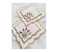 SODEF Serviettes de présentation pour café et Cocktail avec Pierres décoratives, 2 pièces, Lin, carrées, élégantes - Jaune - Jaune, Taille Unique