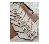 SODEF Serviettes de présentation pour café, modèle Bayram Şekeri doré avec Pierres, Lot de 6, Lin, décoration de Table Festive - Doré, Taille Unique