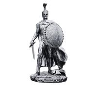 SODEF Statue du Roi Leonidas de Sparte 26 cm Décoration de Maison Rétro en Polyester Argenté, Ensemble de 2 Pièces pour Bureau et Salon - Argenté, Taille Unique