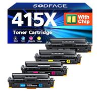 SODFACE 415X Toner avec Puce Compatible pour HP 415A 415X pour Color Laserjet Pro MFP M479fdw M479dw M479fdn M479fnw M454dw M479 W2030X W2031X W2032X W2033X (Noir Cyan Jaune Magenta, Lot de 4)
