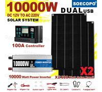 SOECOPO 10000W Kit solaire Portable complet DC 12V - AC 110V/220V onduleur Kit complet d'énergie solaire maison RV 100A contrôleur Camping 220V Solar Set
