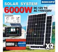 SOECOPO 6000W Kit de système solaire 2*500W panneaux photovoltaïques 100A contrôleur DC 12V-AC 110V 220V onduleur pour Camping/maison 220V Solar Set