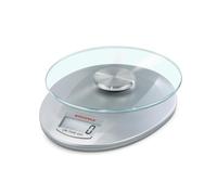 Soehnle Balance de Cuisine Roma Silver, Balance Culinaire Électronique 5 kg | Précision 1 g, plateau en verre amovible compatible lave-vaisselle, écran LCD, fonction Tare, arrêt auto, balance alimentaire