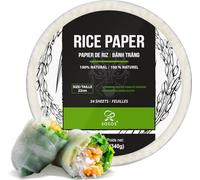 Soeos Papier de riz, papier de riz blanc, 1 paquet, 34 feuilles d'emballage pour rouleau de printemps frais et boulettes, sans OGM, sans gluten, faible teneur en glucides, enveloppements de riz