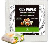 Soeos Papier de riz, papier de riz blanc, 34 feuilles d'emballage pour rouleau de printemps frais et raviolis, sans OGM, sans gluten, faible teneur en glucides, papier de riz vietnamien (carré, 22 cm)