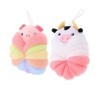 SOESFOUFU 2pcs Éponges de Bain Loofah pour Garçon et Filles de Cochon et Vache, Exfoliantes, en Pe, Grandes et Mignonnes Confortable des Tout-petits