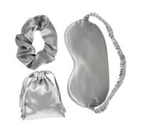 SOESFOUFU 3pièces Set De Masque Sommeil Soie Confortable Avec Pochette De Rangement Et Bandeau Élastique Pour Voyage Et Maison Occultant La Lumière Et Soulageant Difficulté à Dormir Gris