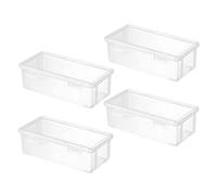 SOESFOUFU 4 Pièces Boîte à Crayons Transparente en Plastique | Empilable, à Couvercle Articulé, Tri Modulaire, pour Bureau et Tiroir, Repérage Rapide