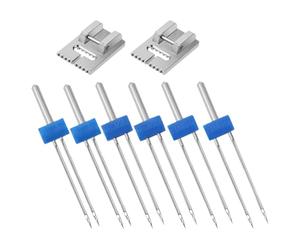 SOESFOUFU Aiguilles Doubles et Plastique Universelles Enfile-aiguille 1 Set Professionnel pour Machine à Coudre Domestique Adaptées Denim et Tissus Tricotés