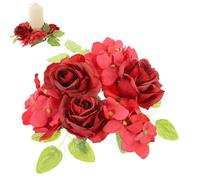 SOESFOUFU Anneau de Bougie de Fleur Rouge en Plastique et Tissu Léger, Décoration de Table Rustique pour Mariage, Couronne de Bougies Européenne Pouvant être Suspendue Mur