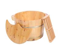 SOESFOUFU Bain de Pieds en Bois Massif Couvercle, Seau à Pied Étanche et Isolant, Grosse Capacité pour Usage Domestique Confortable et Relaxant