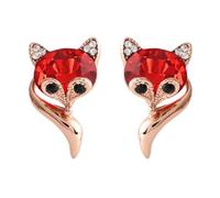 SOESFOUFU Boucles D'oreilles Goujon Renard Pierre Rouge, 1 Paire en Métal Rose Doré, Bijoux Stylés pour Femmes et Adolescentes, Accessoire Mode Léger pour Usage Quotidien et Tenues Variées