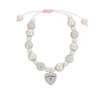 SOESFOUFU Bracelet de baptême et de première communion : Chaîne de poignet à perles avec pendentif croix et cœur - Cadeau d’anniversaire pour la filleule de la part de la marraine ou du parrain