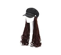 SOESFOUFU Casquette Perruque Femme Longue Bouclée Naturelle Avec Chapeau Intégré Synthétique Résistante Châtain Pour Fêtes Et Quotidien