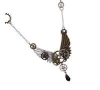 SOESFOUFU Collier Mécanisme D'engrenages Ailes D'ange Steampunk Pendentif en Alliage Argenté Bijou Vintage Punk pour Femmes, Accessoire Photo et Noël