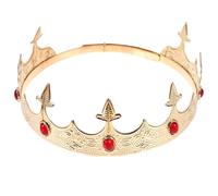 SOESFOUFU Couronne Royale Vintage pour Hommes, Couronne de Fête Cosplay Dorée Strass Rouges, Accessoire Prince pour Soirées, Bals et Spectacles, Légère et Confortable, Taille Unique