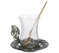 SOESFOUFU Ensemble 1 Set Tasse à Café en Verre avec Soucoupe et Cuillère, Design Simple, Alliage D'aluminium et Verre, Protège le Bureau, Sûr pour Eau Bouillante