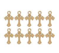 SOESFOUFU Ensemble de 10 mini pendentifs croix en acier inoxydable doré, parfaits pour la création de porte-clés, boucles d'oreilles et colliers. Fournitures pour bijoux religieux chrétiens.