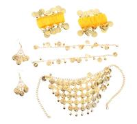 SOESFOUFU Ensemble de bijoux de danse orientale : collier, boucles d’oreilles pendantes avec pièces, bracelet et bracelet de cheville - Accessoires de costume pour danseuses orientales (doré)