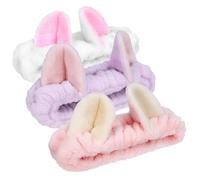 SOESFOUFU Lot de 3 Bandeaux Spa en Velours Épais et Résistant Oreilles Adorables, Élastiques pour Garder les Cheveux Sec Pendant les Soins du Visage ou L'exercice