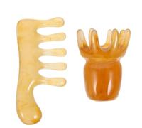 SOESFOUFU Peigne de Massage Cuir Chevelu 2 Pièces en Résine et Cire D’abeille, Outil Gua Sha Tête de Massage Antistatique pour Stimulation Capillaire et Détente Cranienne