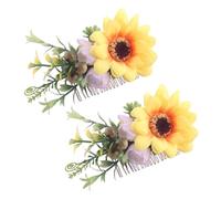 SOESFOUFU Peignes de Mariée Tournesol Délicats en Tissu 2pcs, Accessoires pour Cheveux Élégants et Faciles à Poser pour Dîners et Danses Femmes et Filles