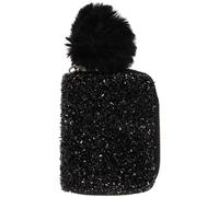 SOESFOUFU Trousse à Maquillage Brillante en PU Noir, Petite Pochette Carrée Légère et Facile à Transporter pour Organisation de Voyage ou Activité en Plein Air