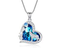 SOESON Collier Loup en Argent Sterling Coeur d'Amour Collier en Cristal de Loup Pendentif Loup Cadeaux de Noël pour Femmes Adolescentes Filles (Chaîne 18 pouces + 2 pouces)
