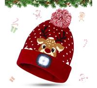 SOETDERT Bonnet de Noël LED unisexe - Bonnet tricoté à pompon - Bonnet chaud avec lumière - Bonnet de Père Noël lumineux pour fête de Noël (élan)