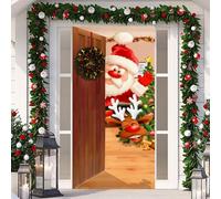 SOETDERT Couverture de Porte Noel, Décoration de Noël Porte Bannière Père Noël, Suspendue Bannière Arrière-Plan Couverture Décoration Porche, Decoration Noel Exterieur Pere Noel Renne Maison Fête