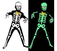 SOETDERT Déguisement Squelette Enfant, Deguisement Halloween Enfant, Costume Squelette Fluorescent Glow in the Dark, Deguisement Squelette Garcon Enfant Halloween Carnaval (M)