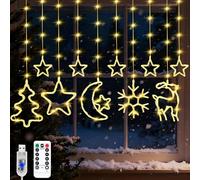 SOETDERT Éclairage de Noël pour fenêtre - Rideau lumineux d'intérieur - 2 m - LED - Décoration de Noël - Flocons de neige - Étoile - Guirlande lumineuse de Noël - Blanc chaud - USB