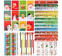 SOETDERT Stylo Noel et Mini Carnet, 58Pcs Cadeau de Papeterie Noël, Crayon Noel, Tatouage Ephemere, Bracelet Enfant pour Enfants Parti Cadeau de Noël Ensemble Papeterie Noel pour Filles Garçons