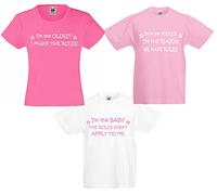 Soeurs Lois T-shirt Enfant Rose Set Bébé Milieu Oldest T-shirts Filles Enfants Haut Sister Sibling Rivalité - Rose, Bébé 3-4 ans - Moyen 9-11 ans - Grand 14-15 ans