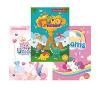 SoeUyd 3 Pièce Livres D'autocollants Réutilisables, Livre Stickers Enfant，Livre D'autocollants Imperméables, Livre Stickers Enfant,Pour les 2/3/4/5/6 ans,Dinosaures/Licornes/Beaux rêves