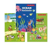 SoeUyd 3 Pièce Livres D'autocollants Réutilisables, Livre Stickers Enfant,Livre D'autocollants Imperméables,pour Les 2/3/4/5/6 Ans,Ferme,Monde sous-Marin,Monde Animal,Cadeaux d'apprentissage